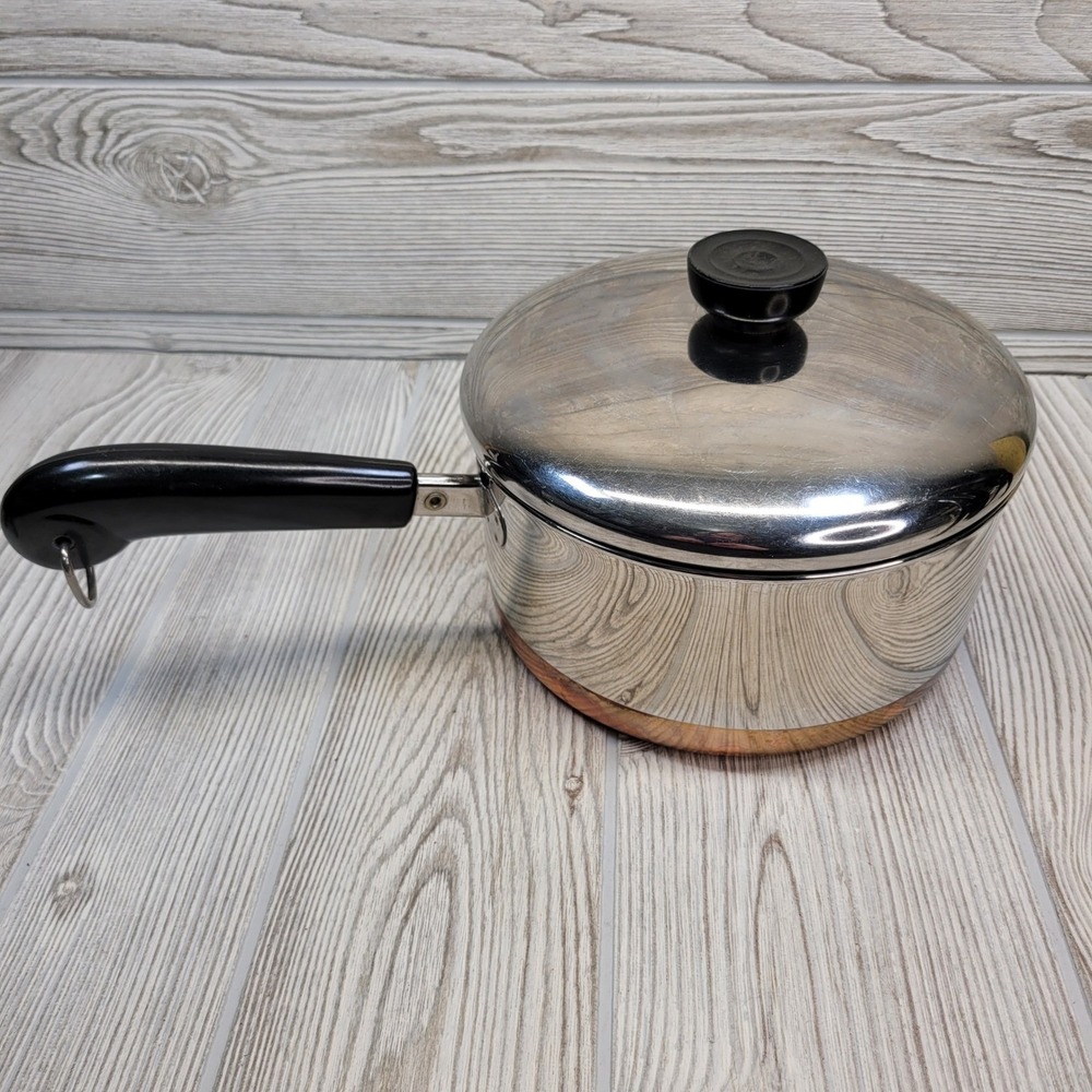 Revere Ware Saucepan 2 Qt Silver Copper Bottom Bakelite Handle Lid K07 S